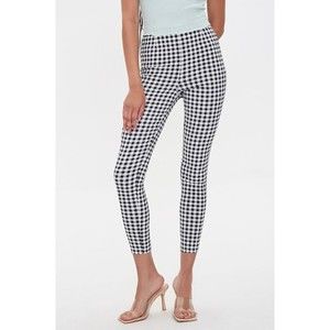 Forever 21 Gingham Checkered Stretch Skinny Pants Black White
